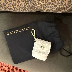 Bandolier Pebbled Leather Key Pouch in Ivory & Gold - New without Tags